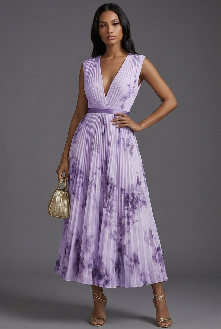Rosie | Relaxed Pleated Floral V-Neck Races Dresses
