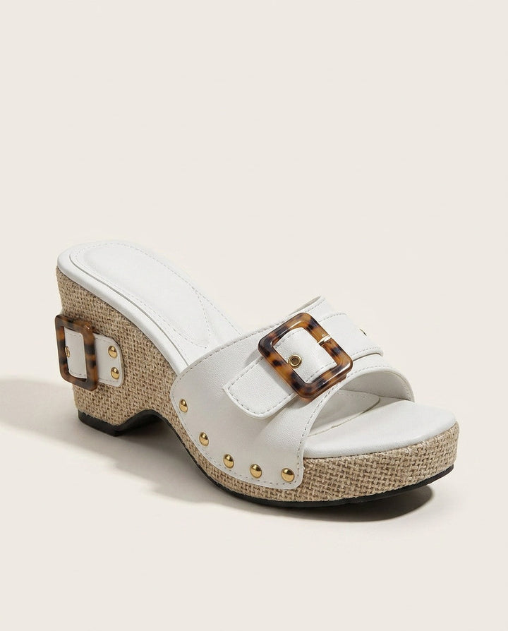 Ruby | Classic Studded Buckle Wedge Sandals