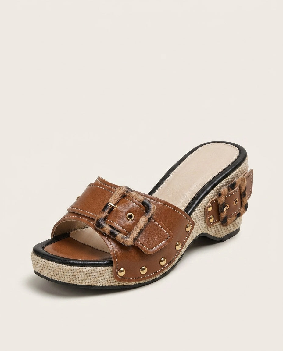 Ruby | Classic Studded Buckle Wedge Sandals