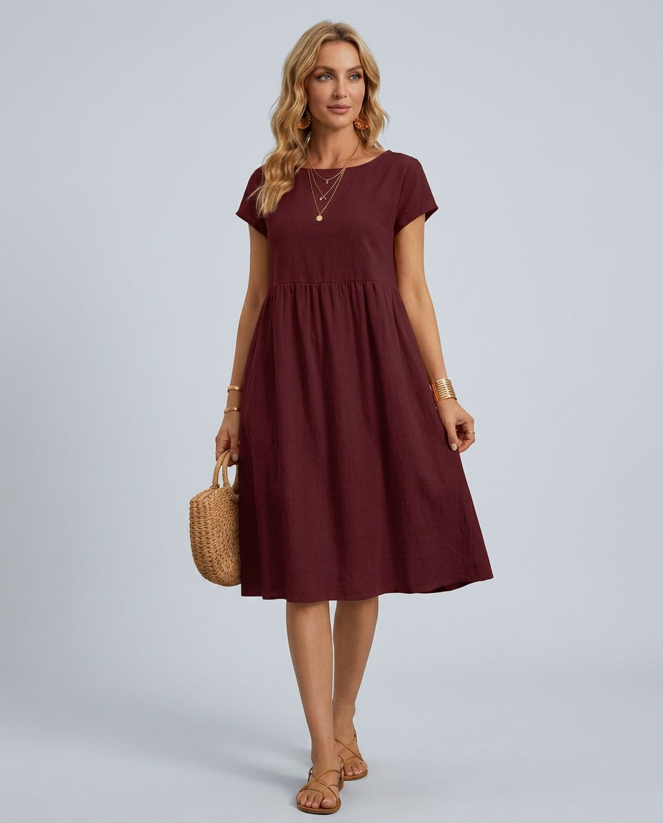 Ruby | Graceful Short Sleeve A-Line Midi Dress