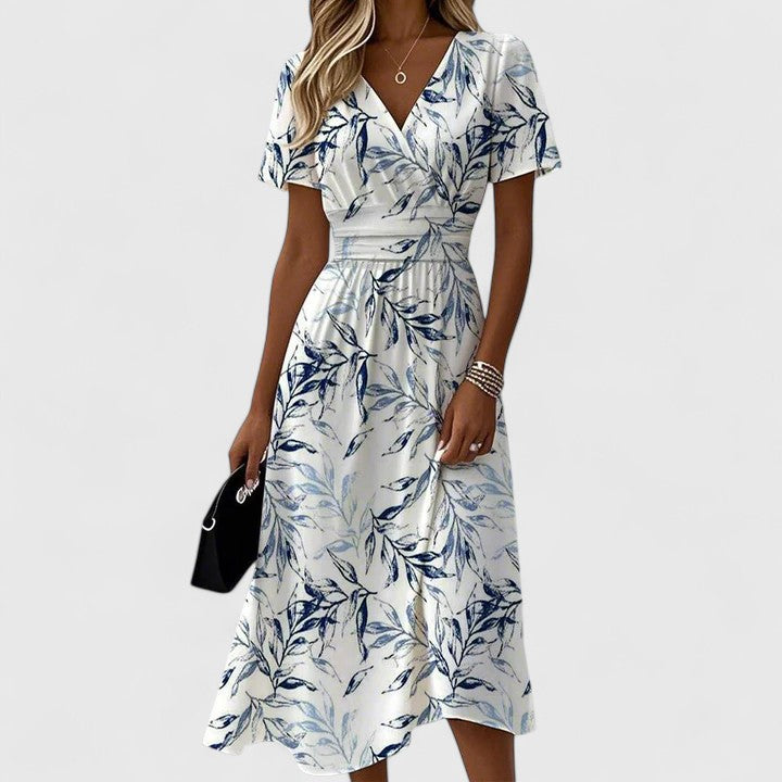 Ruby | Refined Floral Wrap Midi Dress V-Neck