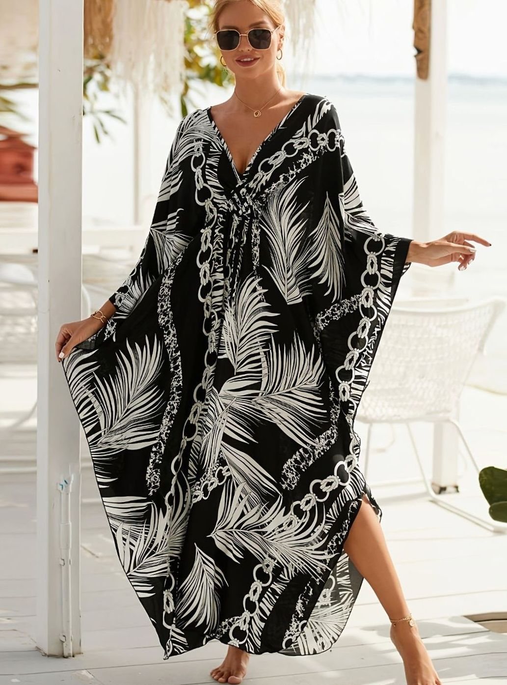 Ruby | Relaxed Tropical Palm Print Kaftan Summer Dresses