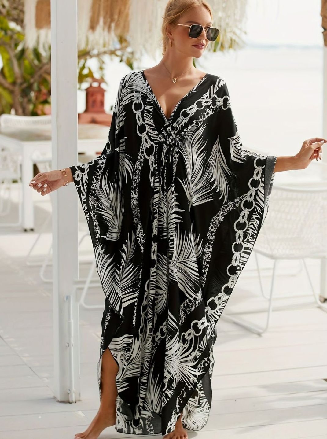 Ruby | Relaxed Tropical Palm Print Kaftan Summer Dresses