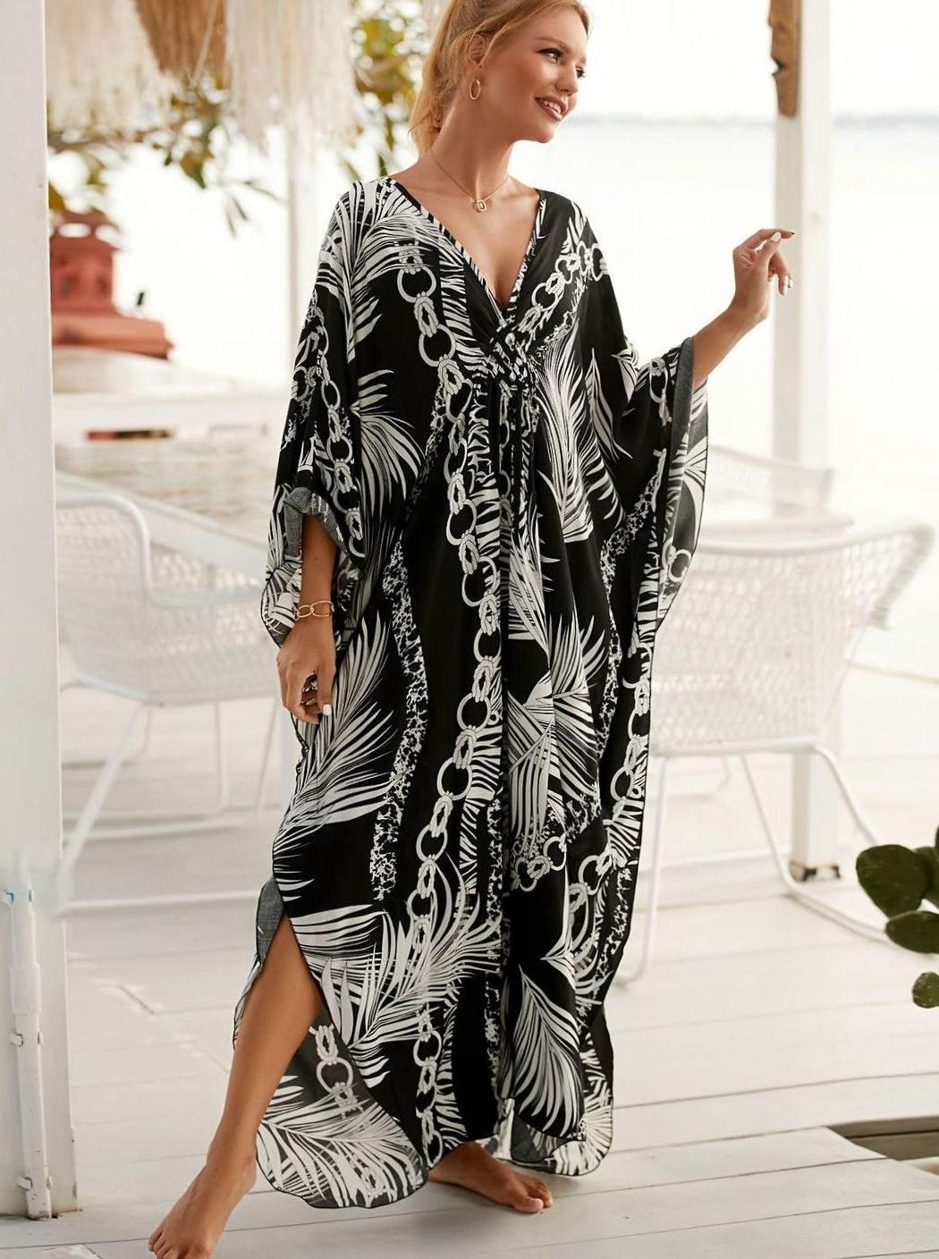 Ruby | Relaxed Tropical Palm Print Kaftan Summer Dresses