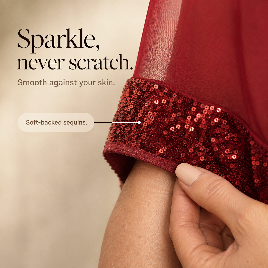 Ruby | Sequin Trim Knee Length Cape Party Dress
