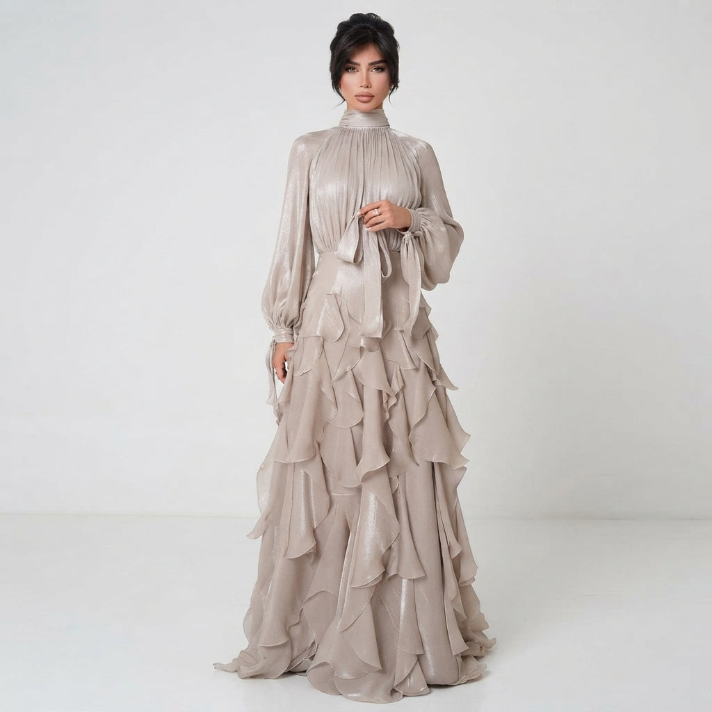 Ruby | Timeless Ruffled High-Neck Maxi Races Dress
