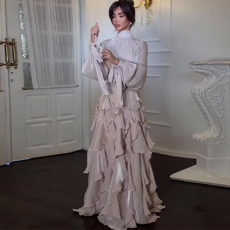 Ruby | Timeless Ruffled High-Neck Maxi Races Dress