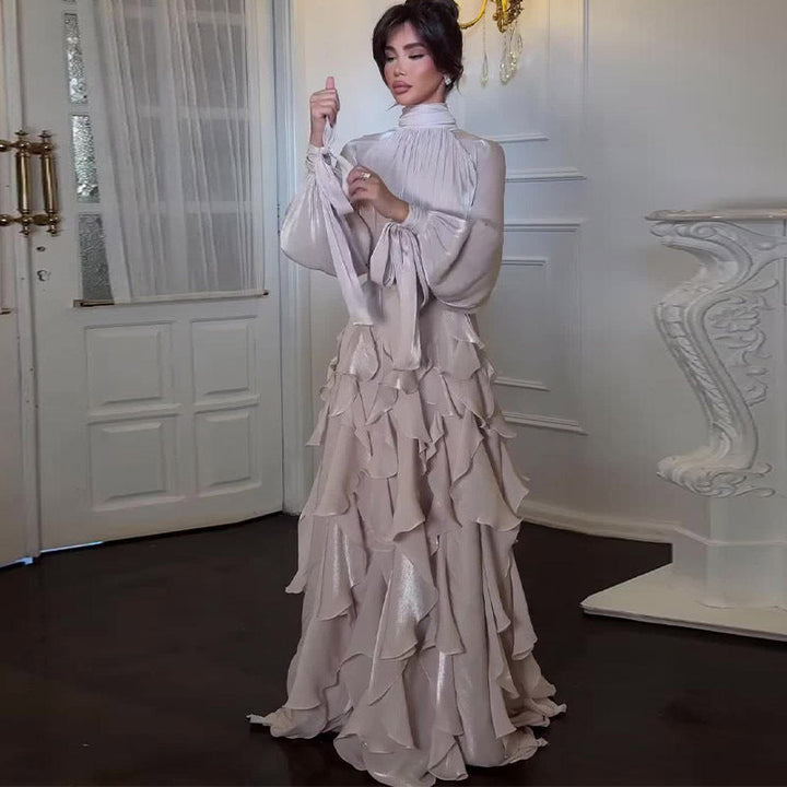 Ruby | Timeless Ruffled High-Neck Maxi Races Dress