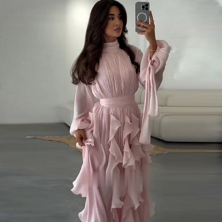 Ruby | Timeless Ruffled High-Neck Maxi Races Dress