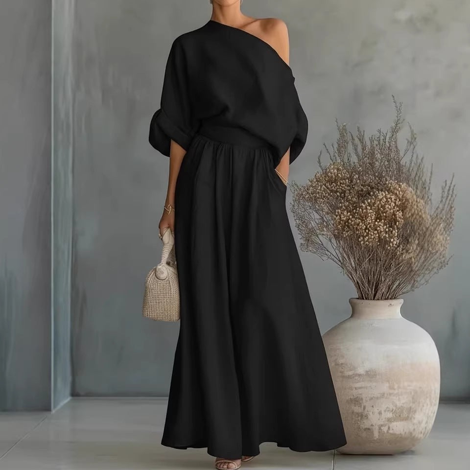 Sadie | Chic One-Shoulder Linen Dress with Flowing Maxi Skirt