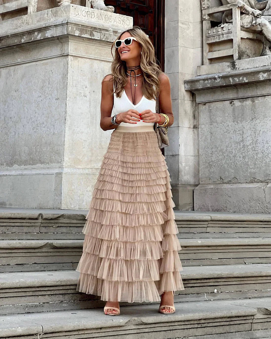 Sadie | Chic Tiered Ruffle Tulle Midi Skirt