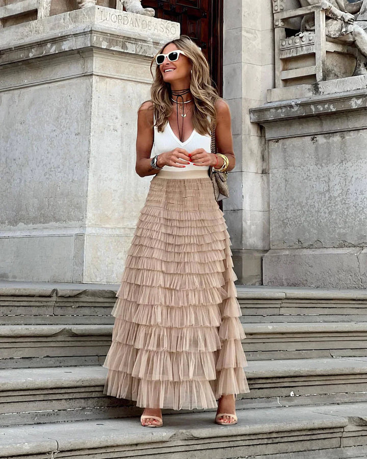 Sadie | Chic Tiered Ruffle Tulle Midi Skirt