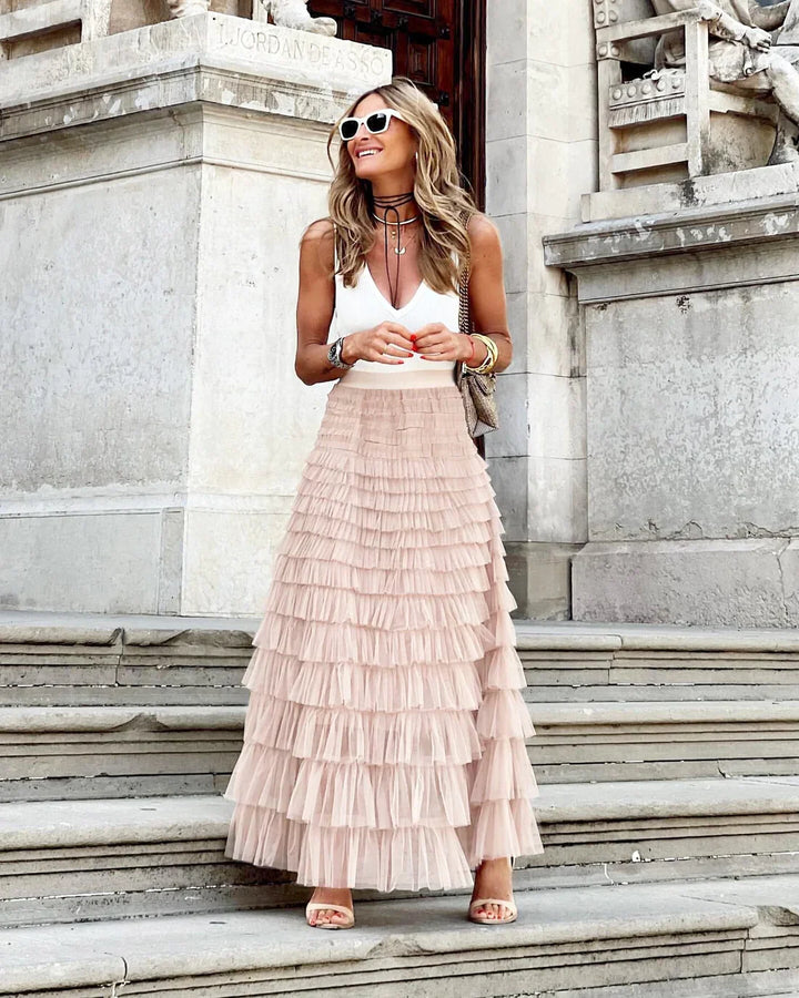 Sadie | Chic Tiered Ruffle Tulle Midi Skirt