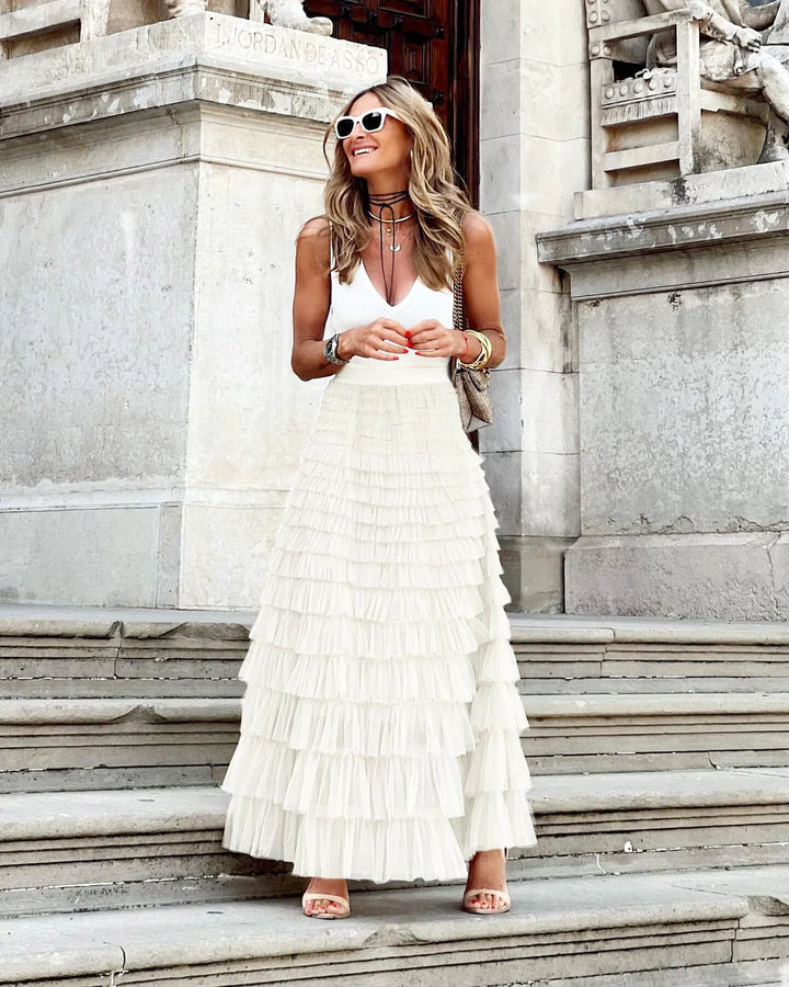 Sadie | Chic Tiered Ruffle Tulle Midi Skirt