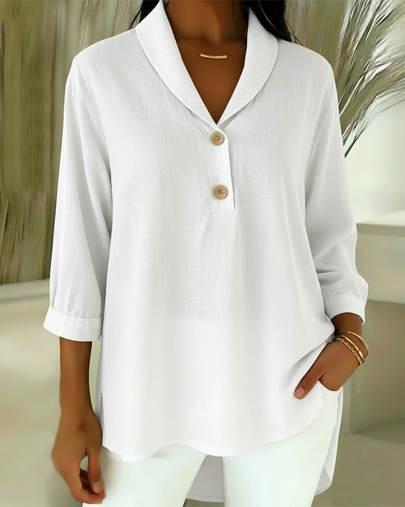 Sadie | Elegant Notched Collar Linen Shirt Blouse