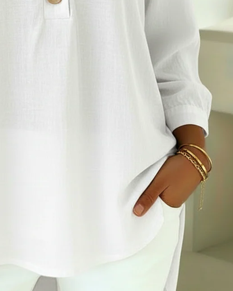Sadie | Elegant Notched Collar Linen Shirt Blouse
