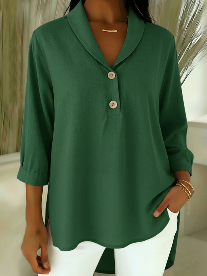 Sadie | Elegant Notched Collar Linen Shirt Blouse