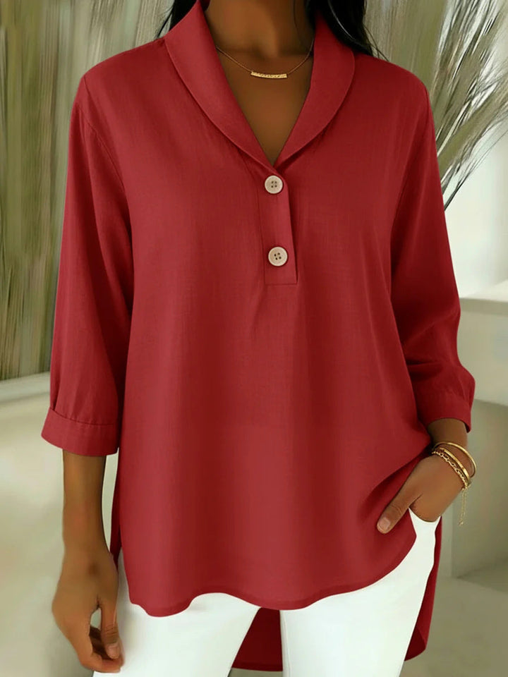 Sadie | Elegant Notched Collar Linen Shirt Blouse