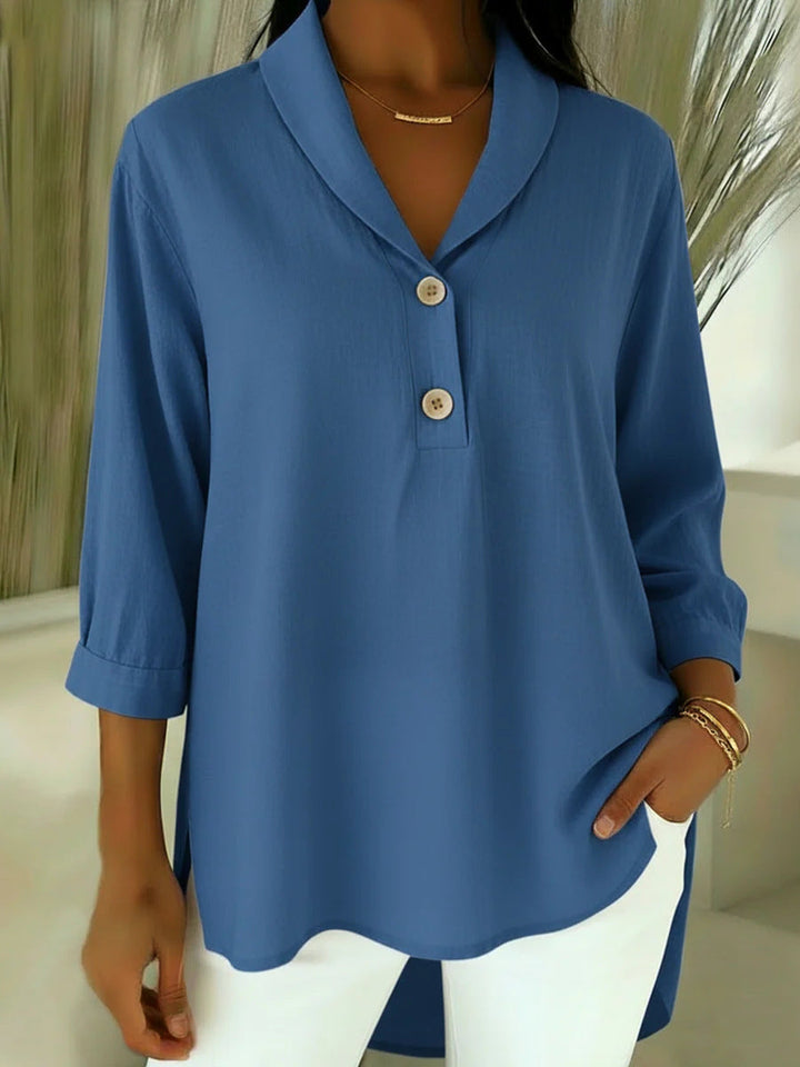 Sadie | Elegant Notched Collar Linen Shirt Blouse