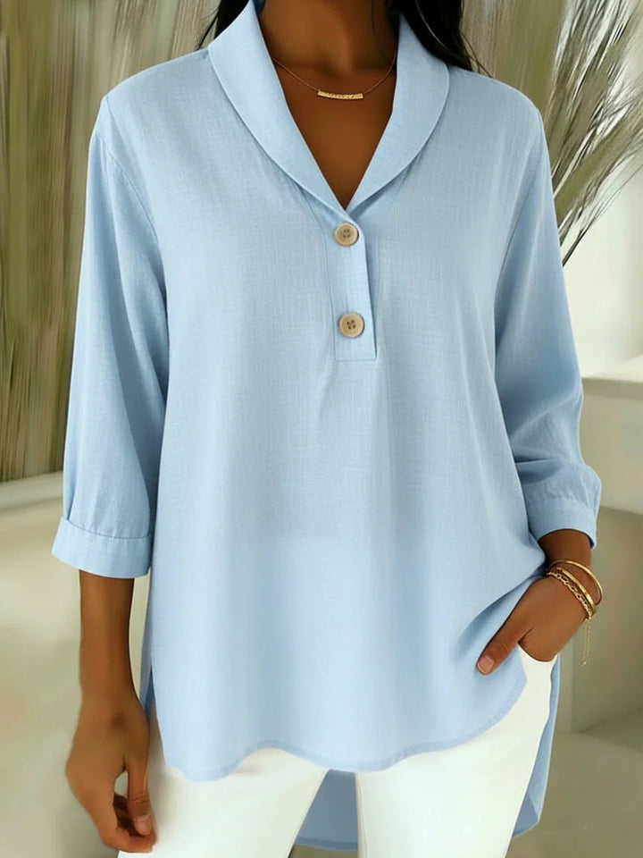 Sadie | Elegant Notched Collar Linen Shirt Blouse