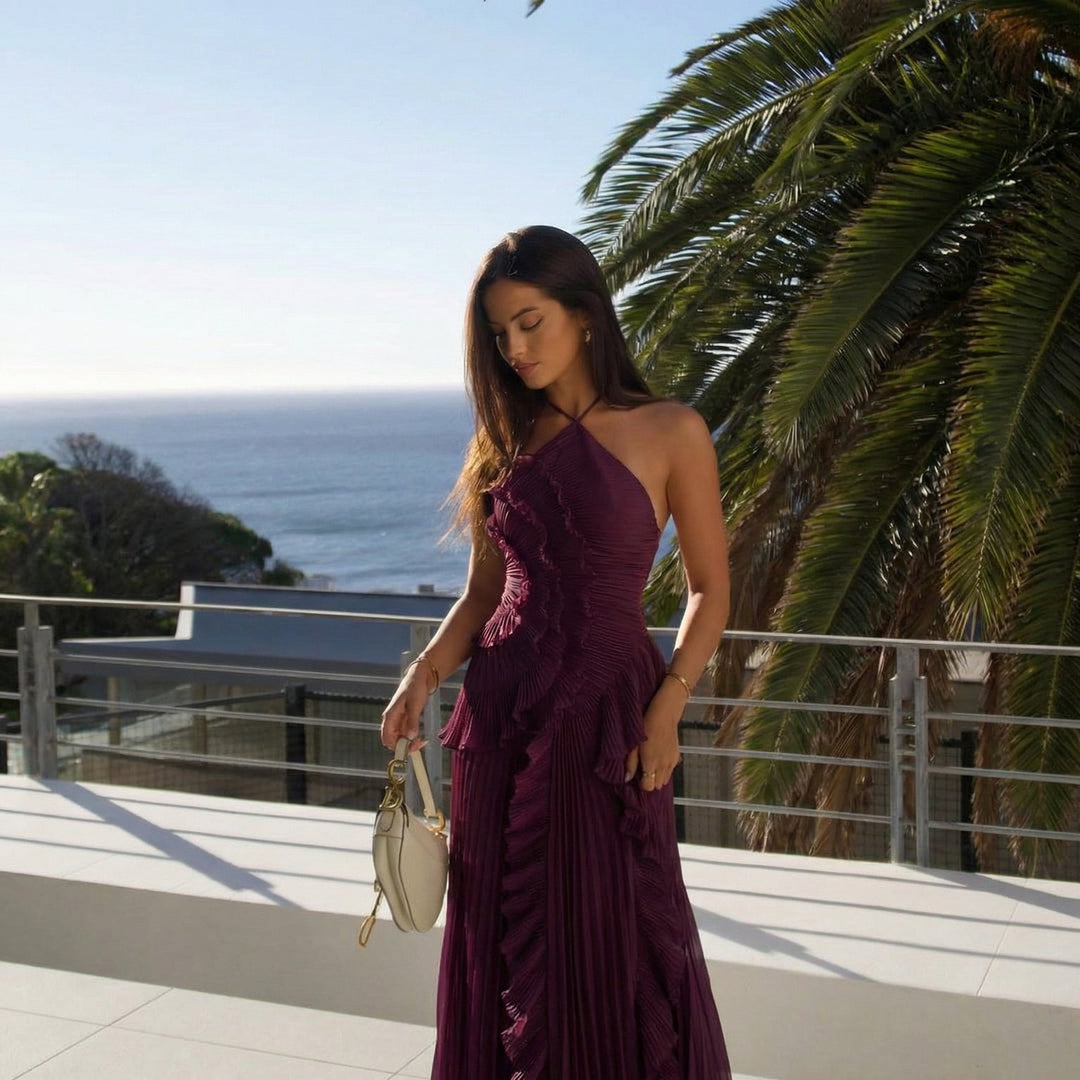 Sadie | Graceful Halter Neck Ruffle Races Dress