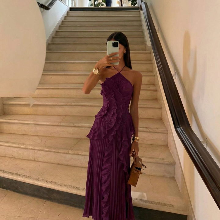 Sadie | Graceful Halter Neck Ruffle Races Dress