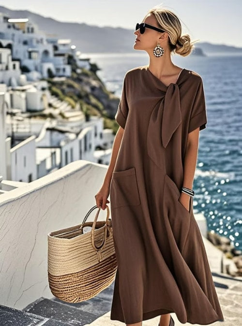 Sadie | Refined Bow Tie Summer Linen Dress