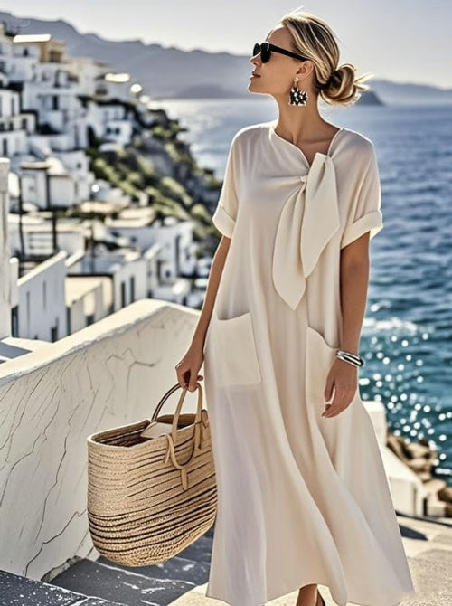 Sadie | Refined Bow Tie Summer Linen Dress
