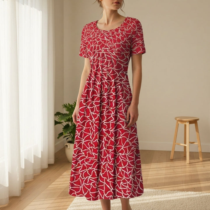 Savannah | Chic Leaf Print Short Sleeve Midi Summer Dresses