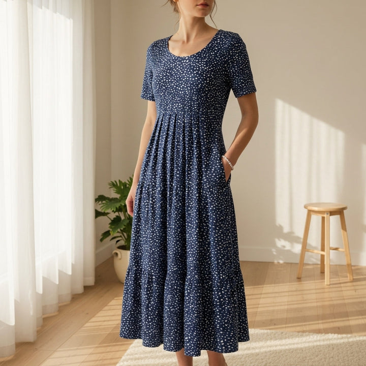 Savannah | Chic Leaf Print Short Sleeve Midi Summer Dresses