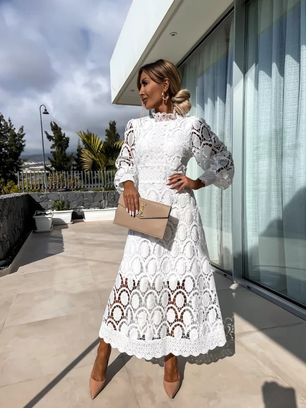 Savannah | Classic Lace Crochet Midi Cocktail Dress