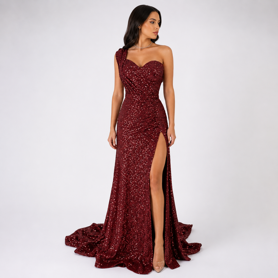 Savannah | Effortless One-Shoulder Sequin Dress With Thigh Slit