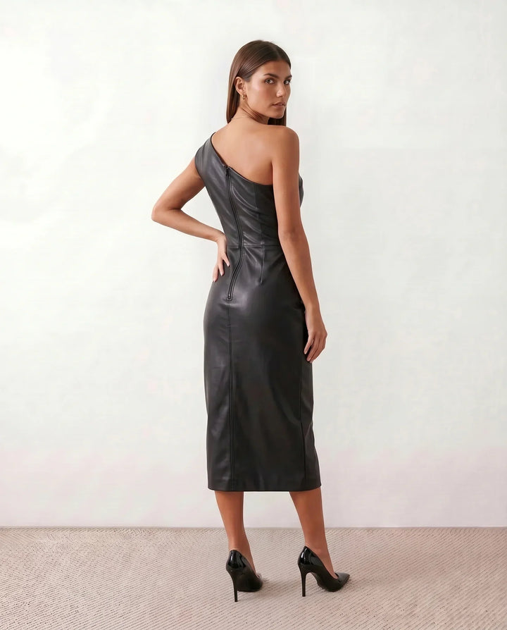 Savannah | Elegant One-Shoulder Cocktail Midi Dress