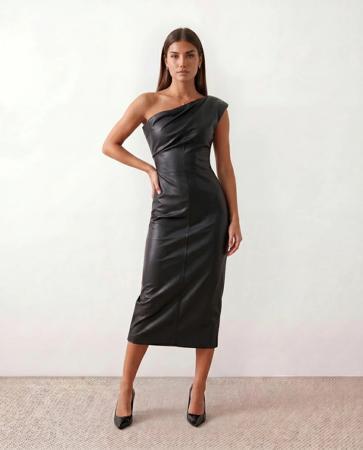 Savannah | Elegant One-Shoulder Cocktail Midi Dress