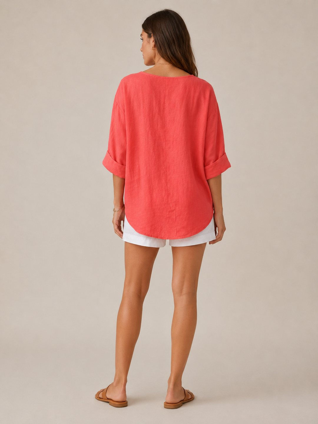 Savannah | Elegant Open Collar Linen Tops with 3/4 Sleeves