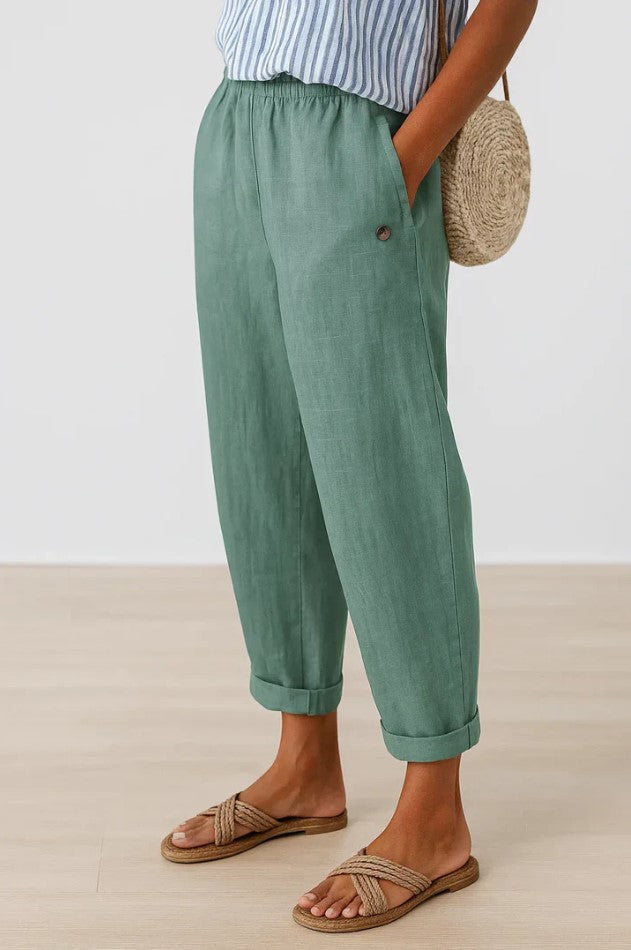 Savannah | Elegant Relaxed Cuffed Linen Pants