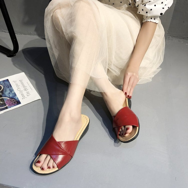Savannah | Graceful Crossed Strap Wedge Slide Sandals