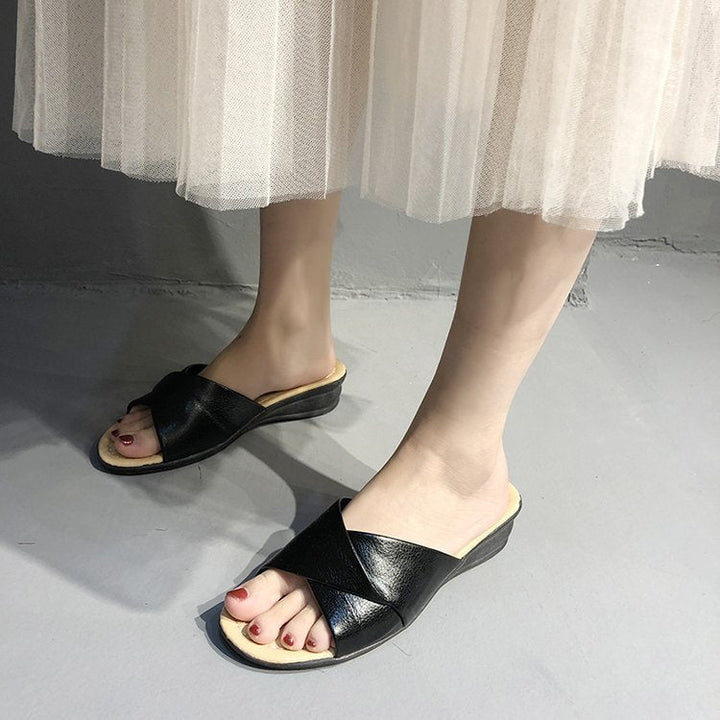 Savannah | Graceful Crossed Strap Wedge Slide Sandals