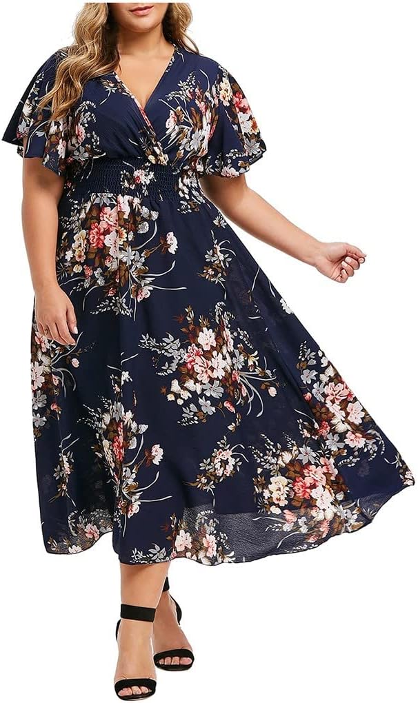 Savannah | Refined Floral V-Neck A-Line Midi Dress