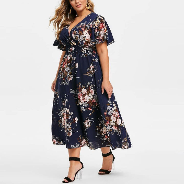 Savannah | Refined Floral V-Neck A-Line Midi Dress