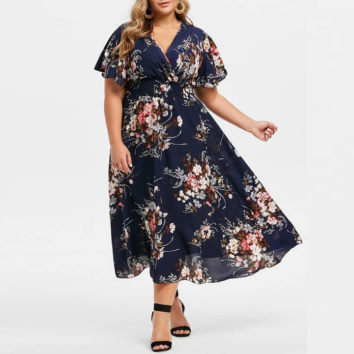 Savannah | Refined Floral V-Neck A-Line Midi Dress