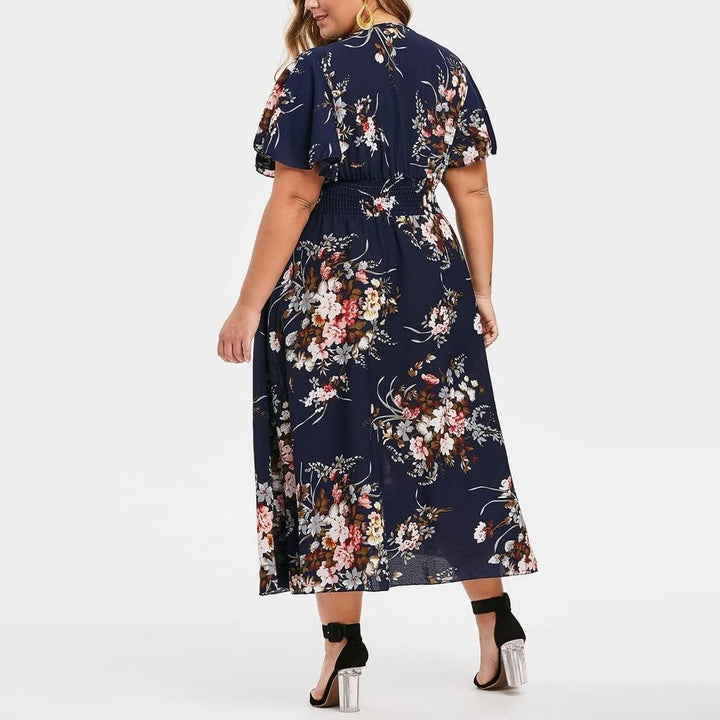 Savannah | Refined Floral V-Neck A-Line Midi Dress