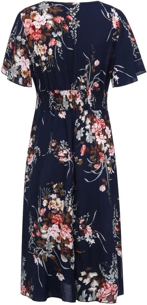 Savannah | Refined Floral V-Neck A-Line Midi Dress