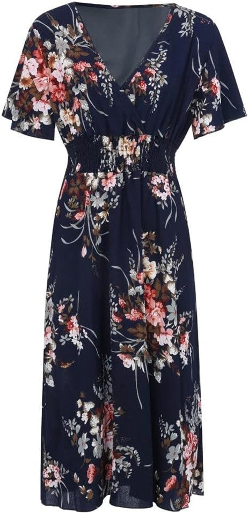 Savannah | Refined Floral V-Neck A-Line Midi Dress