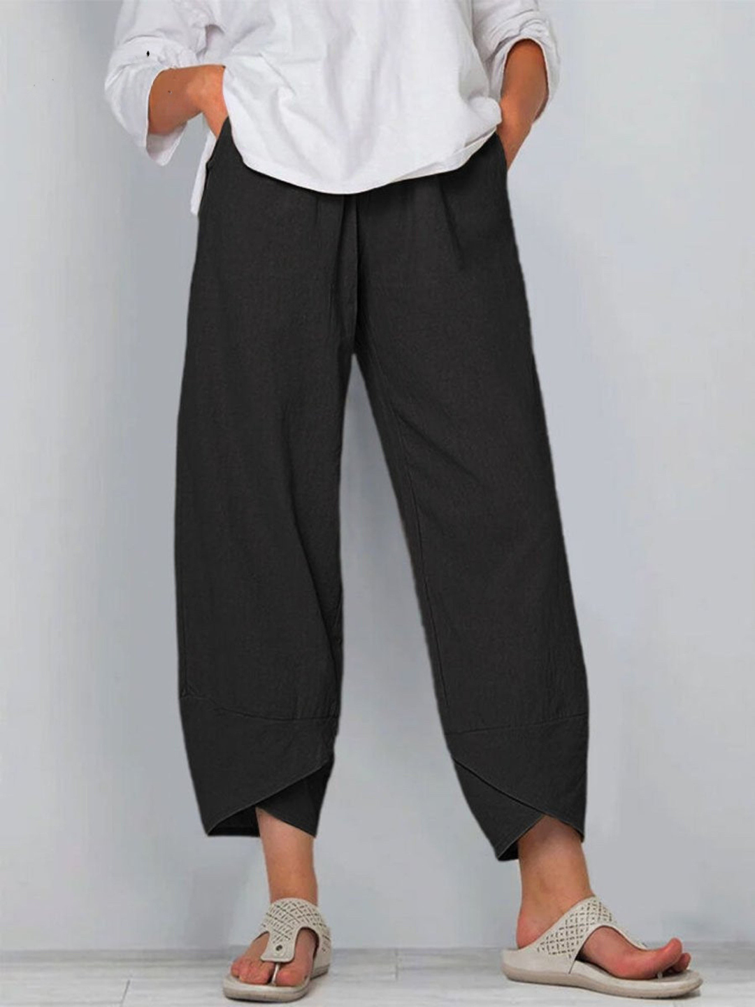 Savannah | Refined Wide Leg Linen Pants with Tapered Harem Hem