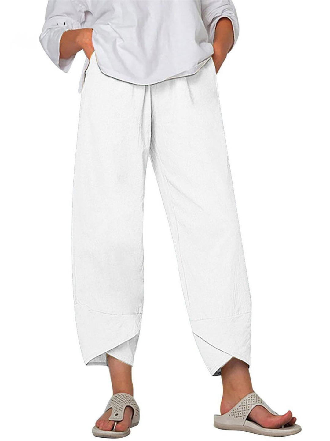 Savannah | Refined Wide Leg Linen Pants with Tapered Harem Hem
