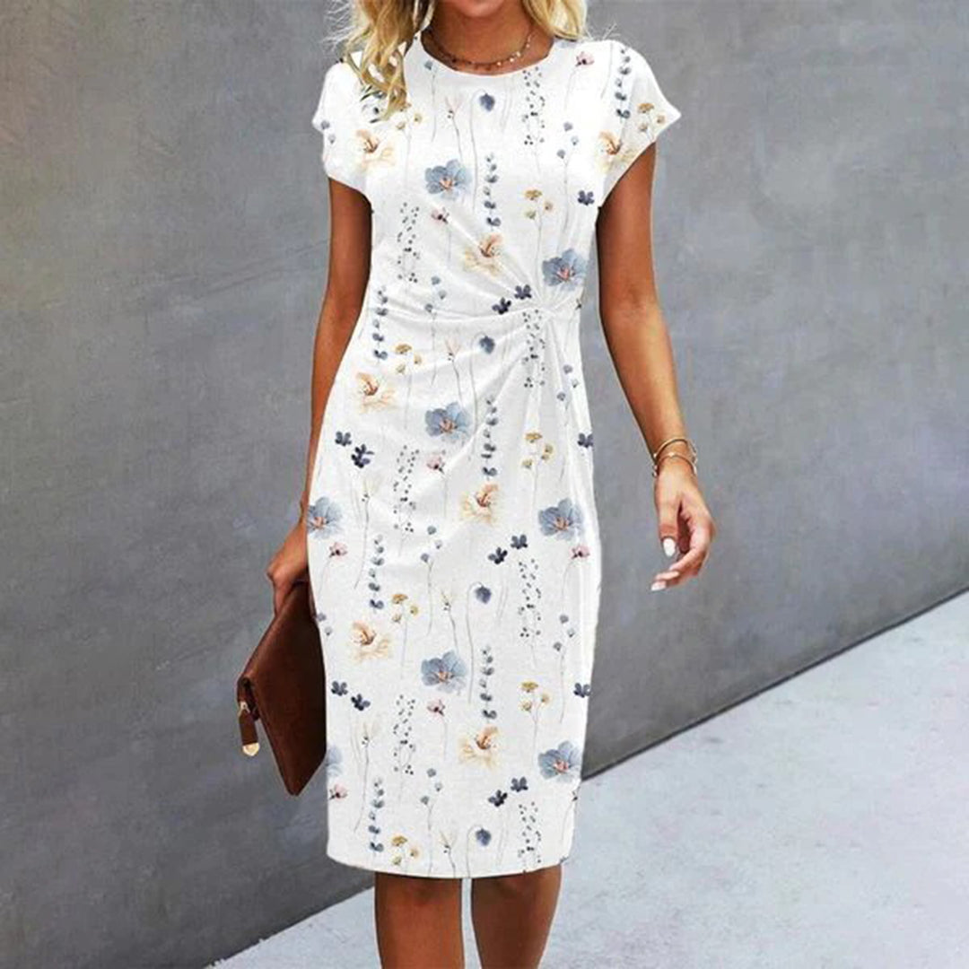 Savannah | Relaxed Floral Print Midi Dress with Ruched Waist