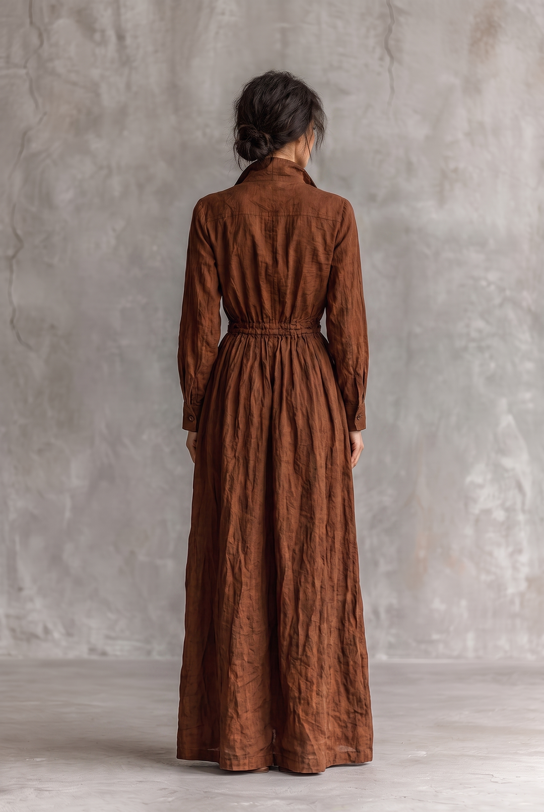 Savannah | Relaxed Zip Front Long Sleeve Maxi Linen Dress