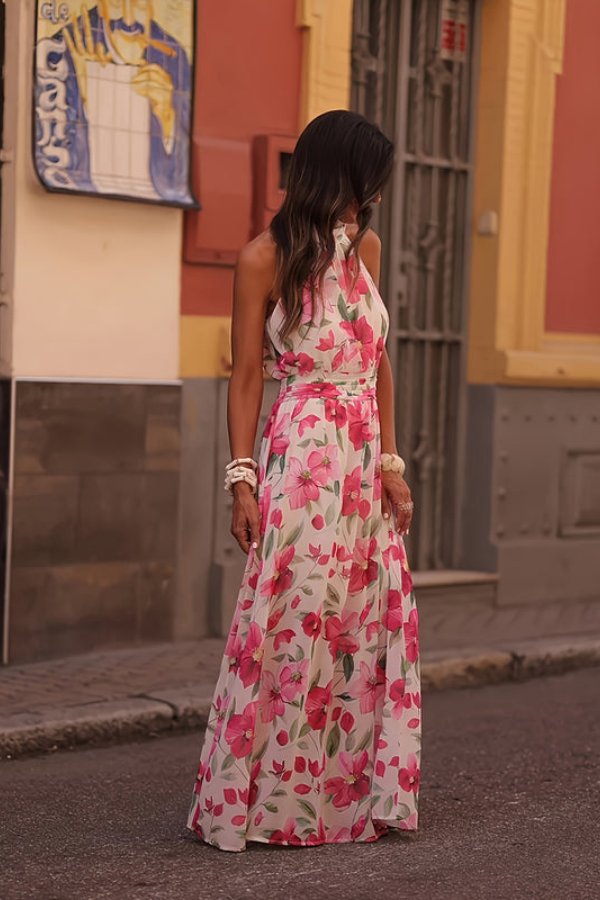 Savannah | Stylish Floral Halter Neck Maxi Beach Dress