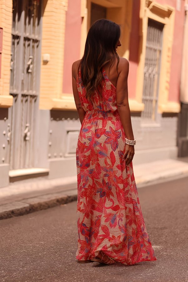 Savannah | Stylish Floral Halter Neck Maxi Beach Dress